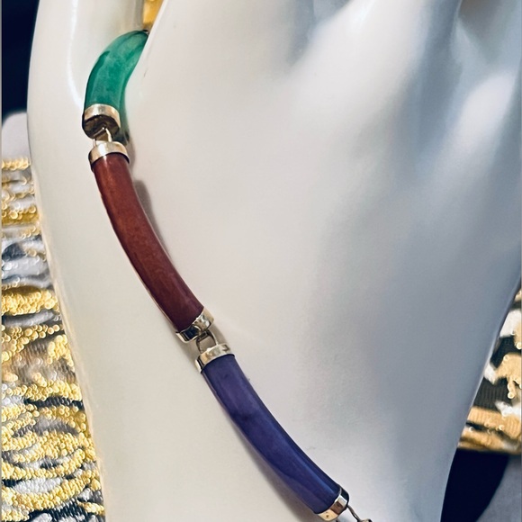 14K Gold Multi Jade Link Bracelet - Picture 7 of 12